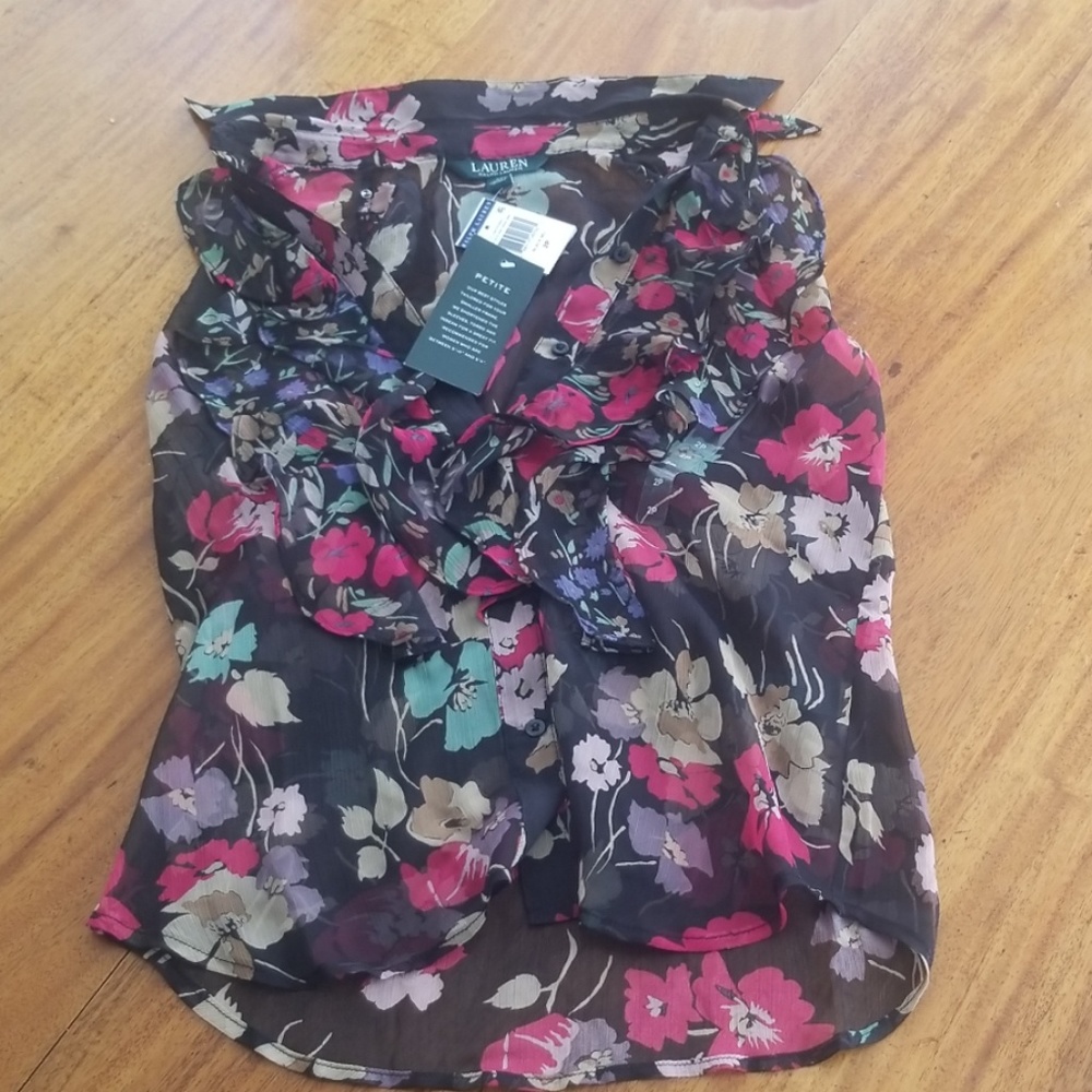 Ralph Lauren Ruffled Button Down Floral Blouse